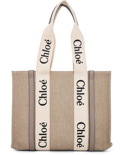 Chloé Medium Woody Tote Bag, Musk, 100% Calf Leather - Natural