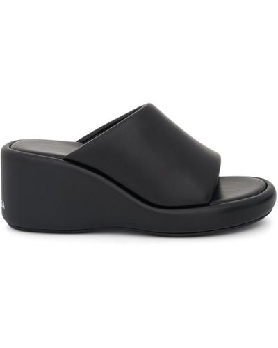 Balenciaga Logo Rise Wedge Sandals, /, 100% Calf Leather - Black