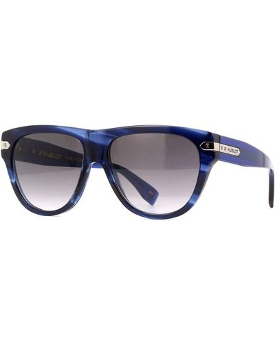 Hublot Striped Gray Aviator Sunglasses With Silvor Mirror Lens - Blue
