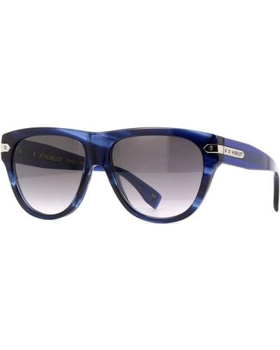 Hublot Striped Aviator Sunglasses With Silvor Mirror Lens - Blue
