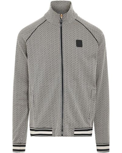Balmain Monogram Jacquard Track Jacket, Long Sleeves, Ivory/, 100% Polyester - Grey
