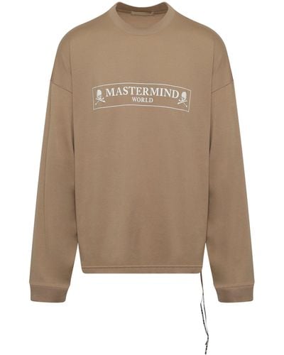 Mastermind Japan Boxed Logo Long Sleeve Boxy Fit T-Shirt, , 100% Cotton, Size: Large - Natural