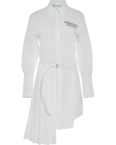 Off-White c/o Virgil Abloh Popel Plisse Shirt Dress, Long Sleeves, , 100% Polyester - White