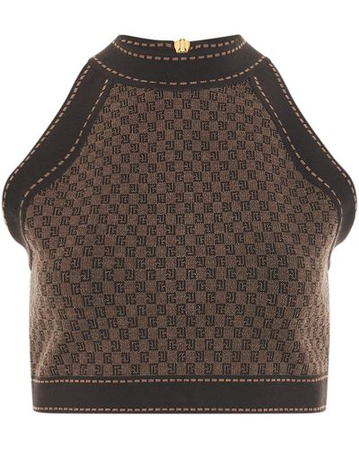 Balmain Sleeveless Monogram Knitted Cropped Top - Brown