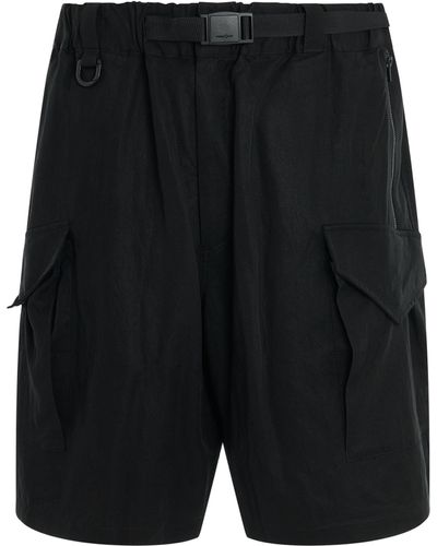 Y-3 Wash Twill Shorts, , Size: Medium - Black