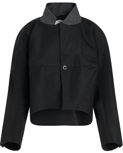 Sacai Double-Faced Silk Cotton Jacket, Long Sleeves, , 100% Cotton - Black