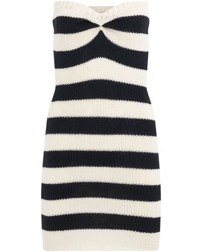 Marni Stripe Strapless Dress, Stone, 100% Wool - Blue