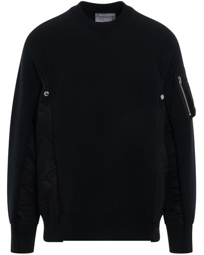 Sacai X Sponge Knit Sweater X Nylon Twill Pullover, Long Sleeves, , 100% Polyester - Black