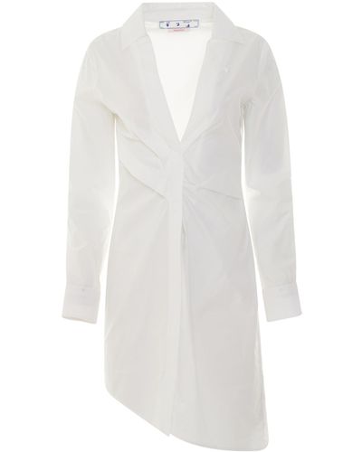 Off-White c/o Virgil Abloh Off- Popeline Draped Shirt Dress, Long Sleeves, 100% Cotton - White