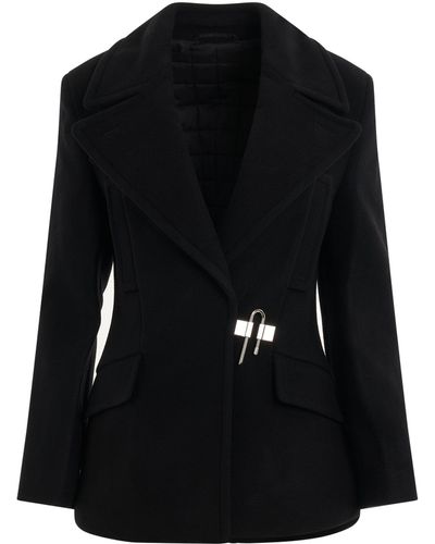 Givenchy U-Lock Buckle Quilted Wool Peacoat, Long Sleeves, , 100% Wool - Black