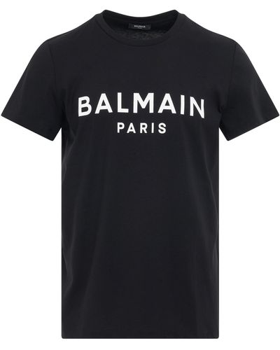 Balmain Printed Logo Classic Fit Eco T-Shirt, Short Sleeves, /, 100% Organic Cotton - Black