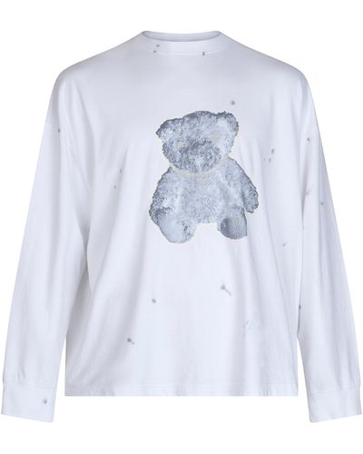 we11done Pearl Necklace Teddy Long Sleeve T-Shirt, , 100% Cotton - White