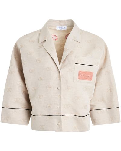 Off-White c/o Virgil Abloh Off- Linen Jacquard Pajama Shirt, , 100% Cotton - Natural