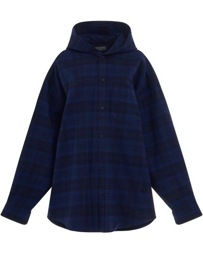 Balenciaga Hooded Shirt, Long Sleeves, /, 100% Cotton - Blue