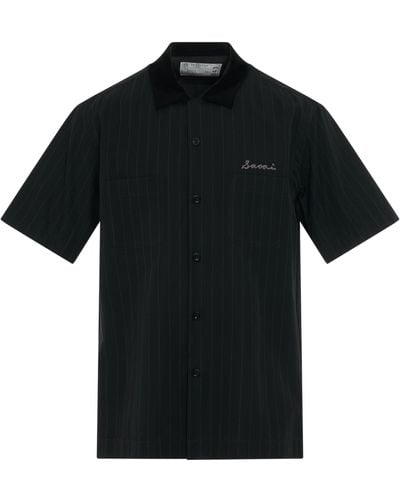 Sacai Chalk Stripe Shirt, Short Sleeves, , 100% Cotton - Black