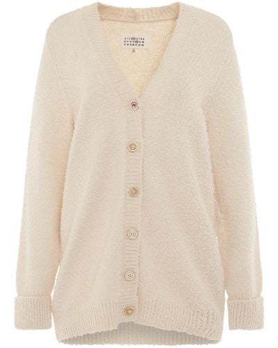 Maison Margiela 'Oversized Piled Knit Cardigan, Long Sleeves, Off, 100% Cotton, Size: Small - Natural
