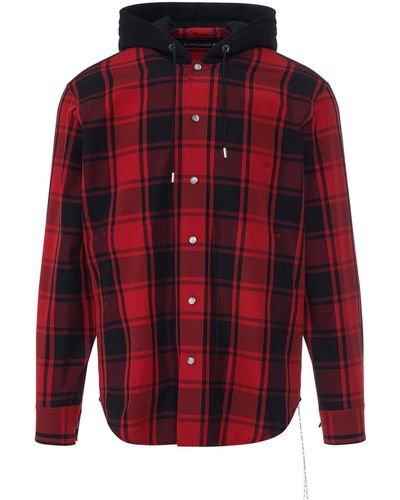 Mastermind Japan 'Hooded Plaid Shirt, , 100% Cotton, Size: Small - Red