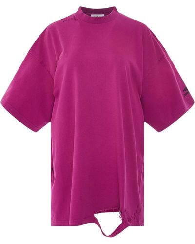 Balenciaga 3B Sports Icon Repaired Oversized T-Shirt, Short Sleeves, , 100% Cotton - Purple