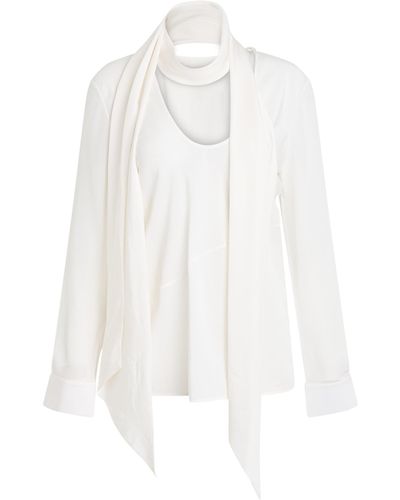 Helmut Lang Scarf Silk Blouse, Long Sleeves, , 100% Silk - White
