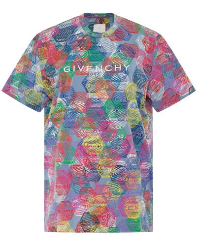Givenchy Bstroy All Over Patch Print Loose Fit T-Shirt, Short Sleeves, 100% Cotton - Blue