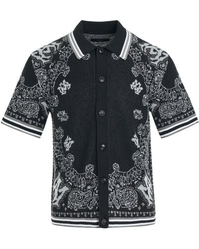 Amiri Bandana Polo Shirt, Short Sleeves, , 100% Cotton, Size: Medium - Black