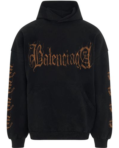 Balenciaga Heavy Metal Oversized Hoodie, Long Sleeves, Washed, 100% Cotton - Black