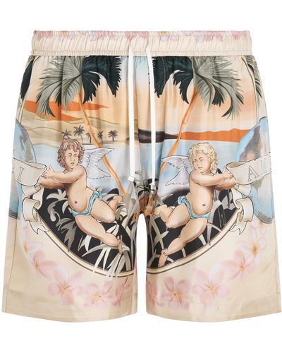 Amiri Cherub Silk Shorts, 100% Silk, Size: Medium - Multicolour