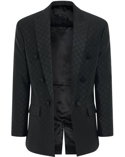 Balmain Monogram Jacquard 6 Buttons Jacket, Long Sleeves, , 100% Polyester - Black