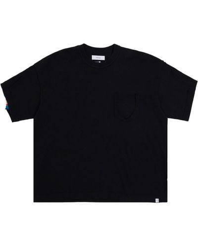 Facetasm Inside-Out Rib Big T-Shirt With Destroyed Pocket, Short Sleeves, , 100% Cotton - Black