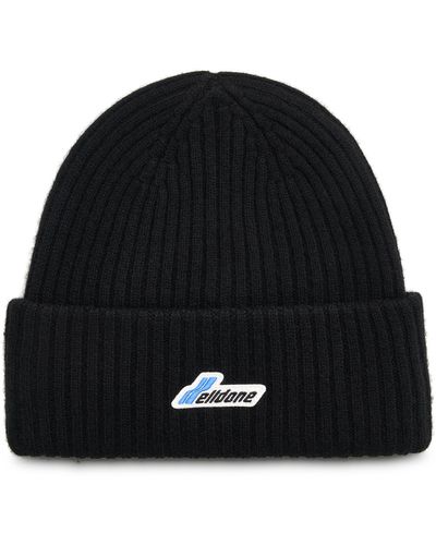 we11done Logo Patched Knit Beanie, , 100% Wool - Black