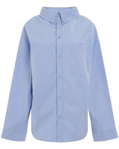 Balenciaga Swing Collar Shirt, Long Sleeves, Light, 100% Cotton - Blue
