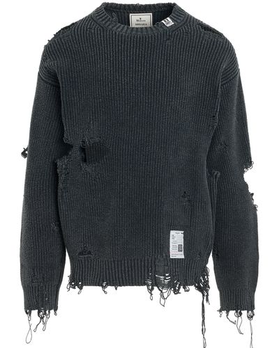 Maison Mihara Yasuhiro Bleached Knit Jumper, Long Sleeves, , 100% Cotton - Grey