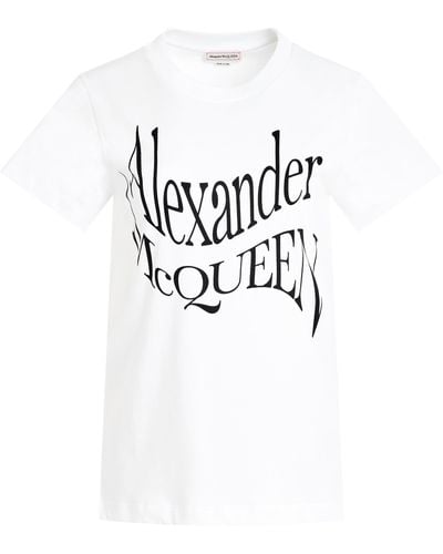 Alexander McQueen Warped Print T-Shirt, Short Sleeves, , 100% Cotton - White