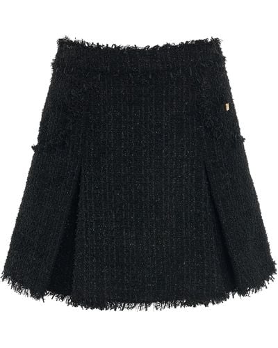 Balmain Tweed Flare Short Skirt, , 100% Cotton - Black