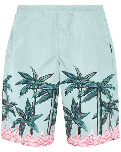 Palm Angels 'Palms Row Print Swimshorts, Light/, 100% Polyester, Size: Small - Blue