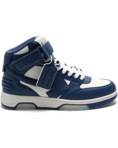 Off-White c/o Virgil Abloh Off- Out Of Office Mid Top Leather Sneakers, /Royal, 100% Rubber - Blue