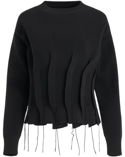 Sacai Ruched Knit Sweater, Long Sleeves, , 100% Polyester - Black