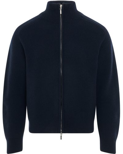 Jacquemus 'High Neck Zipped Cardigan, Dark, 100% Wool, Size: Small - Blue