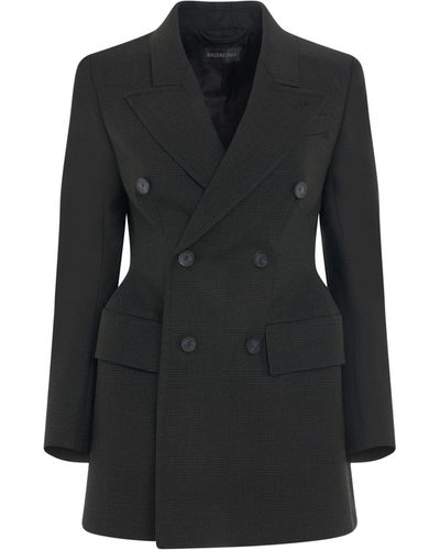 Balenciaga Double Breasted Hourglass Blazer, Long Sleeves, Khaki/, 100% Wool - Black