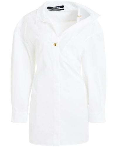 Jacquemus La Mini Robe Chemise Dress, Long Sleeves, , 100% Cotton - White