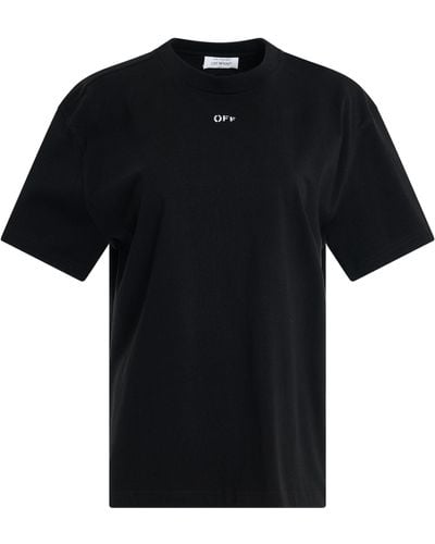 Off-White c/o Virgil Abloh Off- Diagonal Embroidered Casual T-Shirt, Short Sleeves, , 100% Cotton, Size: Medium - Black