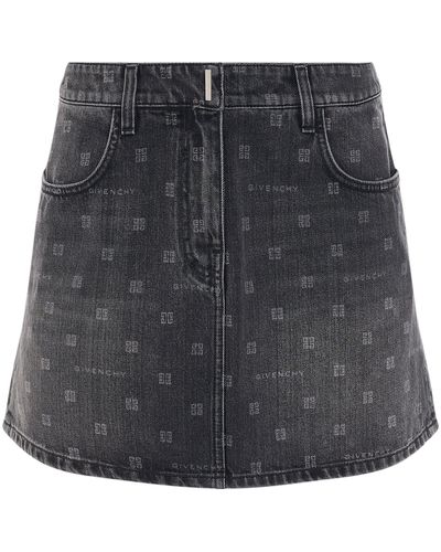 Givenchy 4G Laser Vintage Denim Skirt, , 100% Cotton - Gray