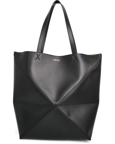 Loewe Large Fold Puzzle Tote Bag, , 100% Shiny Calf - Black