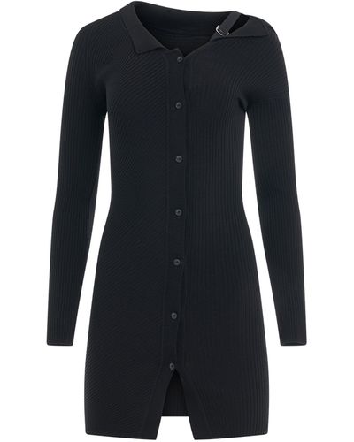 Jacquemus Colin Buckle Strap Knit Dress, Long Sleeves - Black