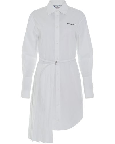 Off-White c/o Virgil Abloh Diagonal Plisse Shirt Dress, Long Sleeves, /, 100% Cotton - White