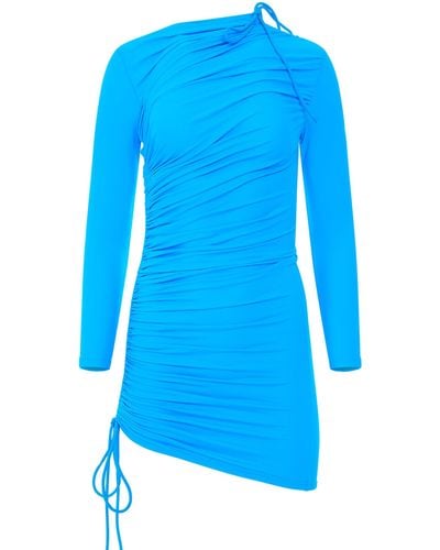 Balenciaga Mini Matte Spandex Dress, Round Neck, Long Sleeves - Blue