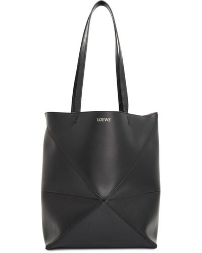 Loewe Medium Puzzle Fold Tote Bag, , 100% Shiny Calfskin - Black
