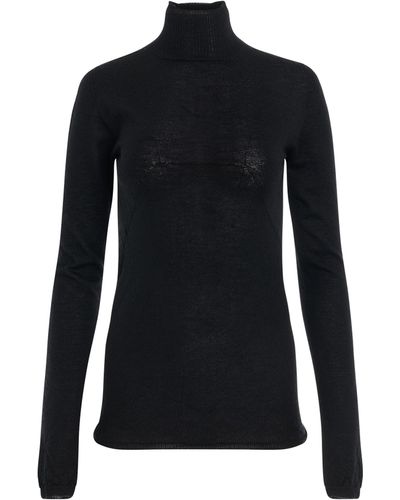 Rick Owens Column Lupetto Knit Jumper, Long Sleeves, , 100% Cashmere - Black