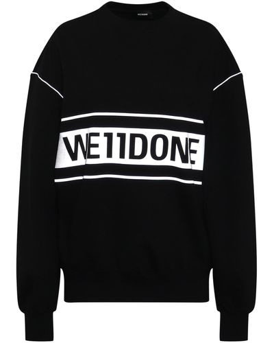 we11done Reflective Logo Pullover, Long Sleeves, , 100% Cotton - Black