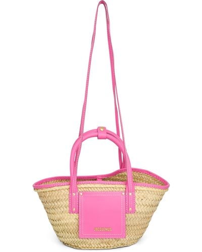 Jacquemus Le Petit Panier Soli Straw & Leather Bag, Neon, 100% Cow Leather - Pink